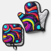 Neon Dreamscape Art Ovenwant & Pannenlap Set (Voorkant / Achterkant)