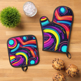 Neon Dreamscape Art Ovenwant & Pannenlap Set