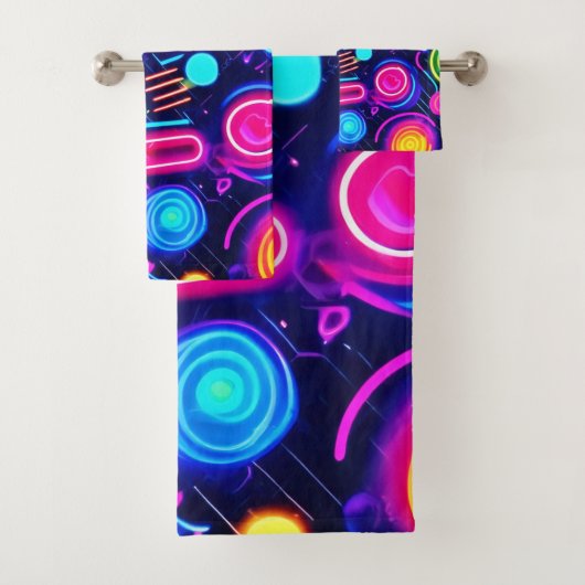 Neon Dreamscape: een levendige Abstracte kunst Bad Handdoek (Insitu)