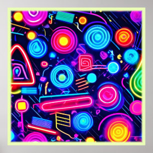 Neon Dreamscape: een levendige Abstracte kunst Poster