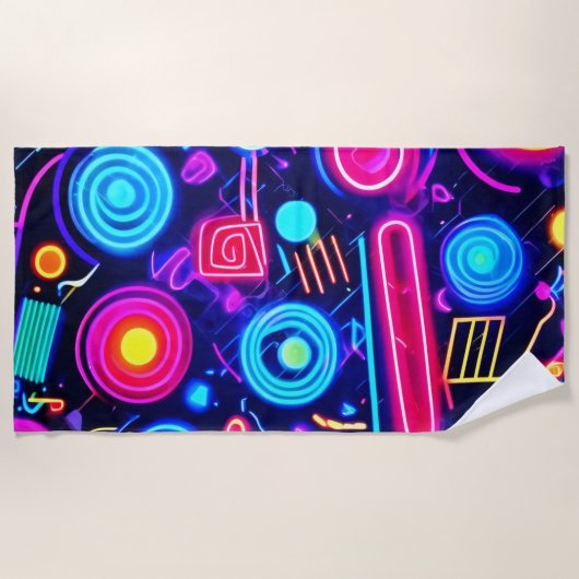 Neon Dreamscape: een levendige Abstracte kunst Strandlaken (Voorkant)