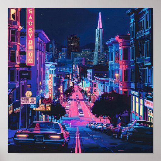Neon Drenched San Francisco Poster (Voorkant)