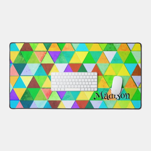 Neon driehoek retro geometriepatroon Monogram Bureaumat (Keyboard & Muis)