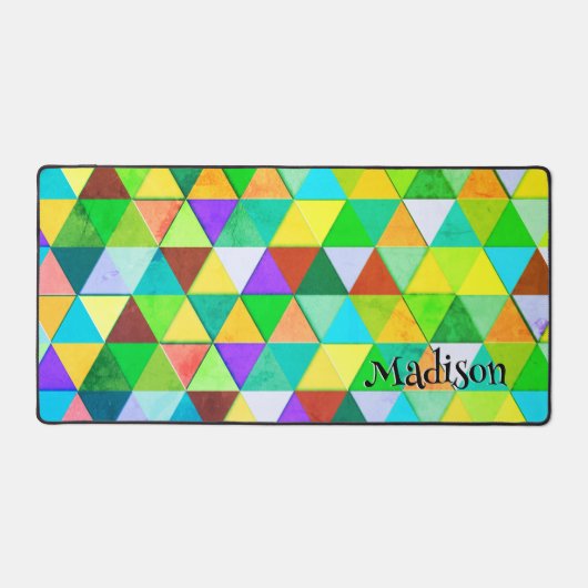 Neon driehoek retro geometriepatroon Monogram Bureaumat (Voorkant)