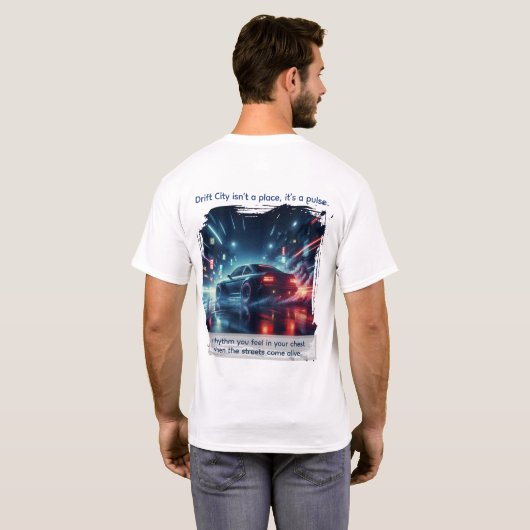 Neon Drift City Silhouet Kunst T-shirt (Achterkant volledig)