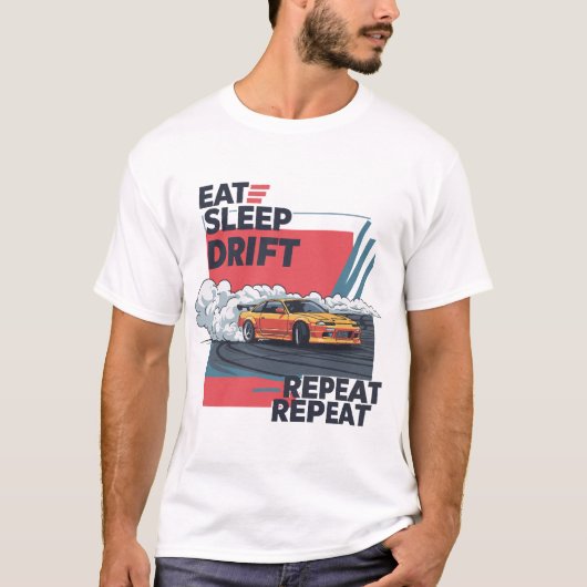 Neon Drifting Car T-shirt Eet, Slaap, Drift (Voorkant)