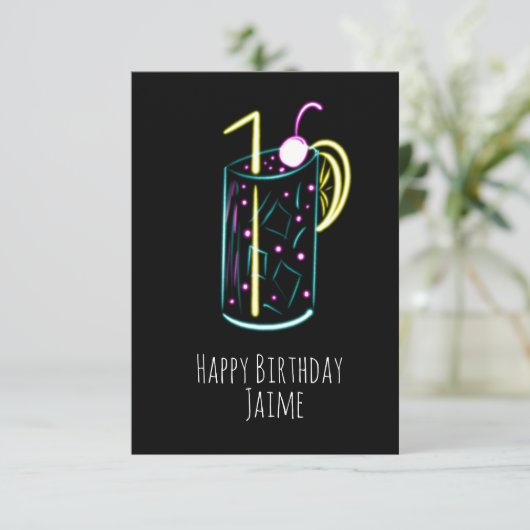 Neon Drink Birthday Party Black Kaart (Staand voorkant)