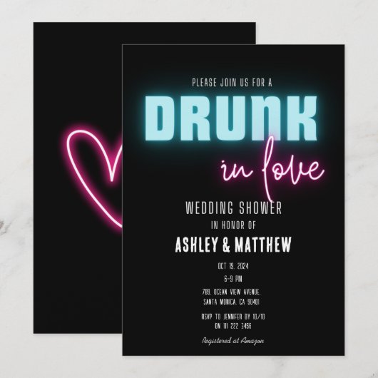 Neon Drink in Liefde Bruiloft Koppels Douche Kaart (Voorkant / Achterkant)