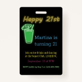 Neon Drinken en dansende 21e verjaardag Invita Badge (Voorkant)