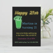 Neon Drinken en dansende 21e verjaardag Kaart (Staand voorkant)