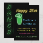 Neon Drinken en dansende 21e verjaardag Kaart (Voorkant / Achterkant)