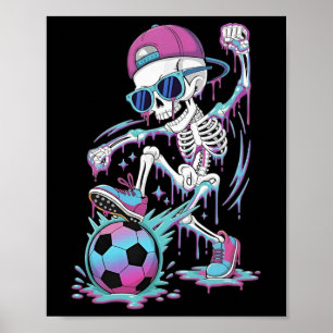 Neon Drip Skelet Voetbalspeler Graffiti Street S Poster