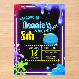 Neon Drip Slime Birthday Party Invitation Kids Acryl Uitnodigingen