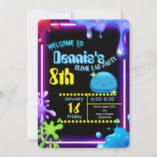 Neon Drip Slime Birthday Party Invitation Kids Kaart