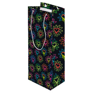 Neon Dripping Heart en Daisy Gift Bag Wijn Cadeautas