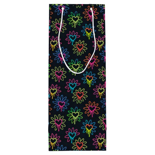 Neon Dripping Heart en Daisy Gift Bag Wijn Cadeautas (Achterkant)