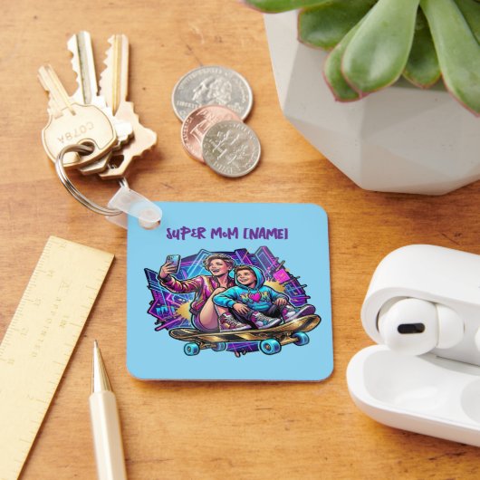 Neon Drive Keychain: Mother & Son Skate Gift Sleutelhanger (Bureau)