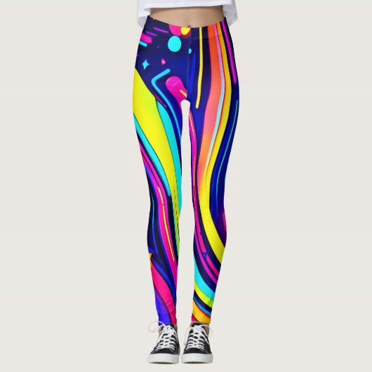 Neon Dromen: Een Psychedelische Digitale Odyssee Leggings (Voorkant)