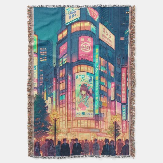 Neon Dromen van Shibuya Deken (Voorkant Verticaal)