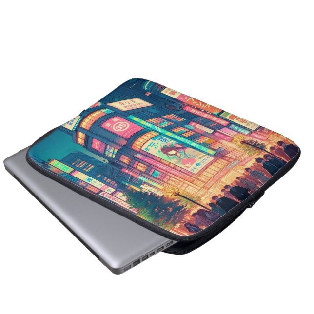Neon Dromen van Shibuya Laptop Sleeve (Voorkant onderkant)