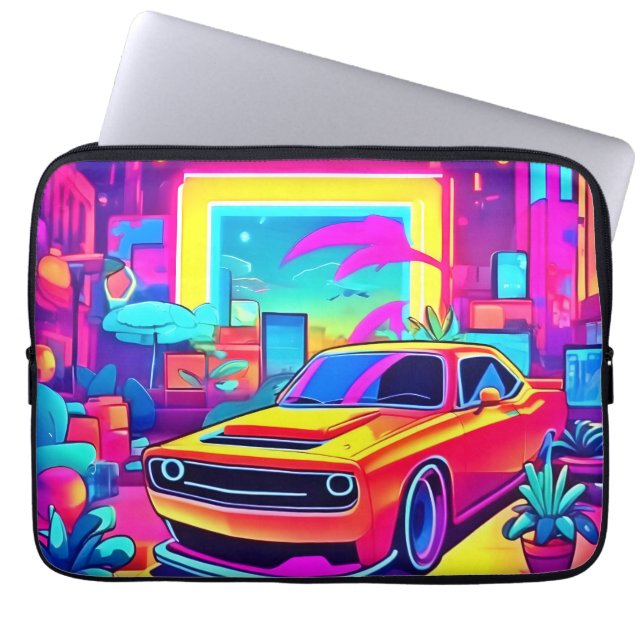 Neon Droom Auto Ontsnapping Laptop Sleeve (Voorkant)