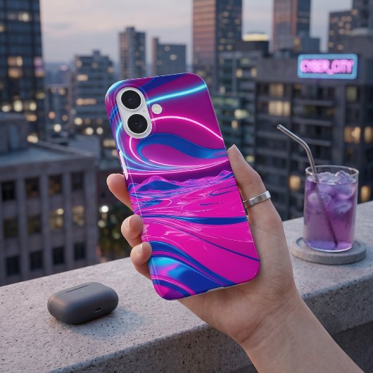 Neon Droomgolf Elektrisch Roze & Blauwe Abstracte Case-Mate iPhone Case