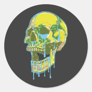 Neon druipende schedelillustratie – Stoutgrungekun Ronde Sticker