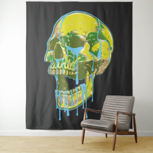 Neon druipende schedelillustratie – Stoutgrungekun Wandkleed