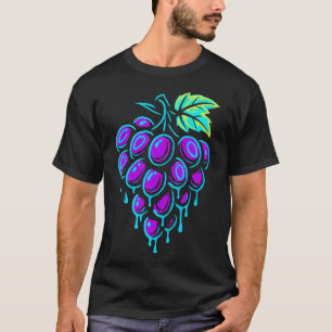 Neon Druiven Drip Art Esthetische Fruit Grafiek T-shirt