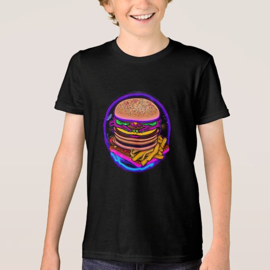 Neon dubbele cheeseburger Tri-Blend shirt (Voorkant)