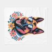 Neon Duitse herder met zonnebril Fleece Deken (Voorkant (Horizontaal))