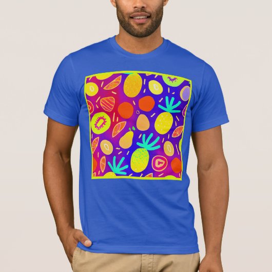 Neon Dynamic Fruit Pattern Art T-shirt (Voorkant)