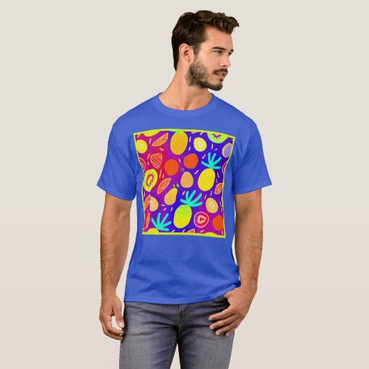 Neon Dynamic Fruit Pattern Art T-shirt (Voorkant volledig)