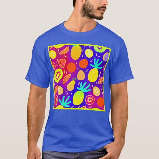 Neon Dynamic Fruit Pattern Art T-shirt (Voorkant)