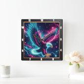 Neon Eagle Lightning Bolt Vierkante Klok (Huis)