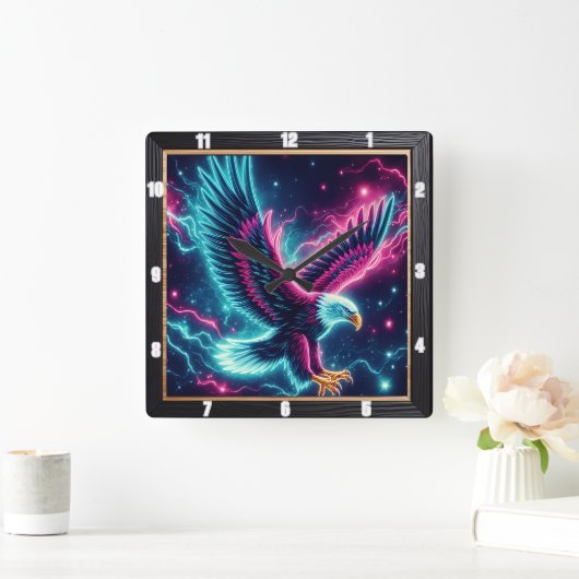 Neon Eagle Lightning Bolt Vierkante Klok (Huis)