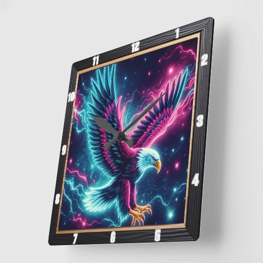 Neon Eagle Lightning Bolt Vierkante Klok (Hoek)
