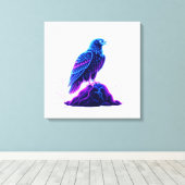 Neon Eagle on Glowing Rock – Cyberpunk Style Canvas Afdruk (Insitu (Houten vloer))