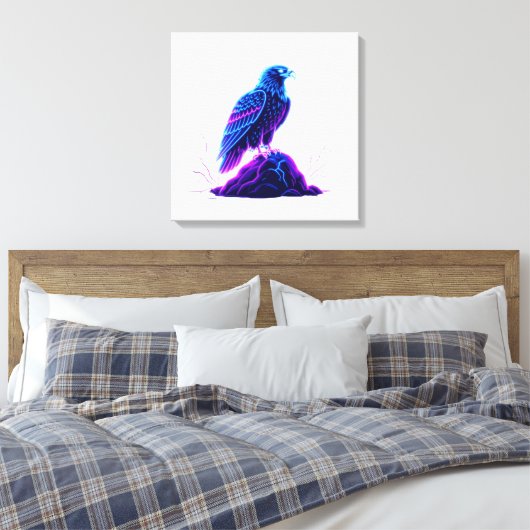 Neon Eagle on Glowing Rock – Cyberpunk Style Canvas Afdruk (Insitu (Slaapkamer))