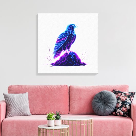 Neon Eagle on Glowing Rock – Cyberpunk Style Canvas Afdruk (Insitu (Woonkamer))