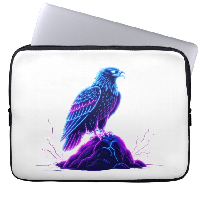 Neon Eagle on Glowing Rock – Cyberpunk Style Laptop Sleeve (Voorkant)