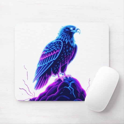 Neon Eagle on Glowing Rock – Cyberpunk Style Muismat (Met muis)