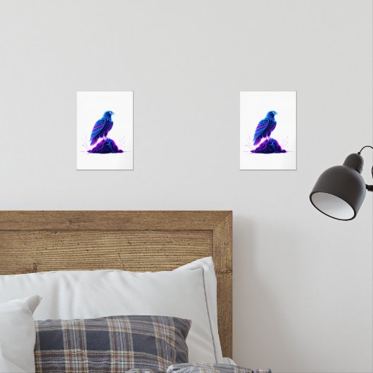 Neon Eagle on Glowing Rock – Cyberpunk Style Muurkunst Sets (Slaapkamer)