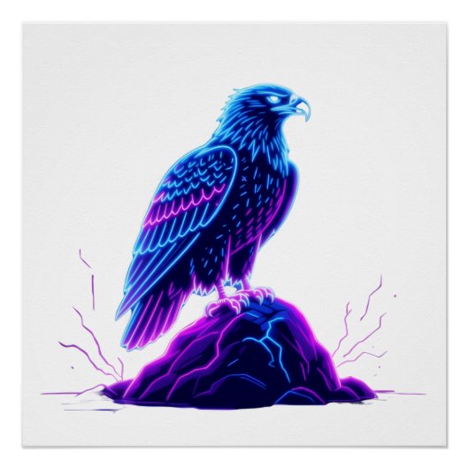 Neon Eagle on Glowing Rock – Cyberpunk Style Perfect Poster (Voorkant)