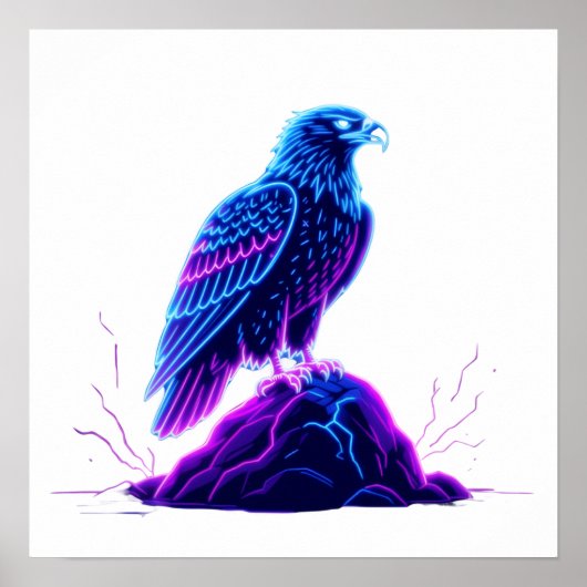 Neon Eagle on Glowing Rock – Cyberpunk Style Poster (Voorkant)