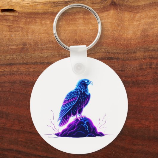 Neon Eagle on Glowing Rock – Cyberpunk Style Sleutelhanger (Achterkant)
