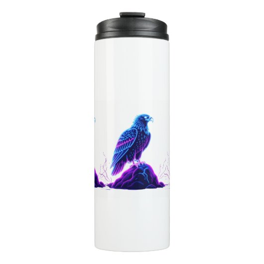 Neon Eagle on Glowing Rock – Cyberpunk Style Thermosbeker (Voorkant)