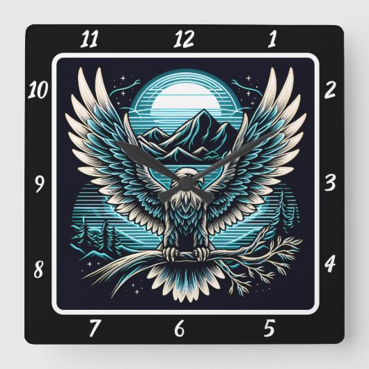Neon Eagle Skyflare Vierkante Klok (Voorkant)