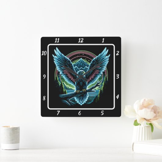 Neon Eagle Skyline Vierkante Klok (Huis)