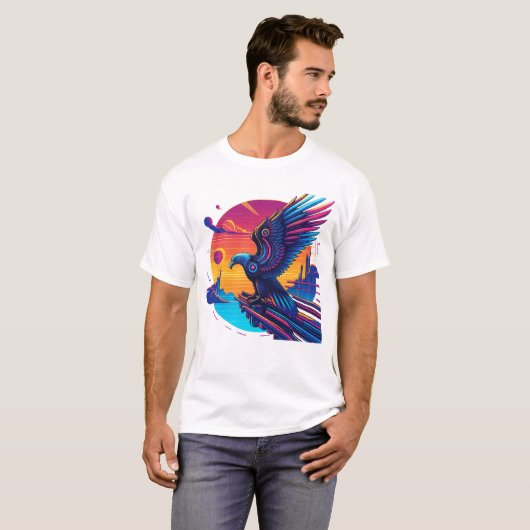 Neon Eagle Synthwave Retro Sunset Cyber Art T-Shir T-shirt (Voorkant volledig)